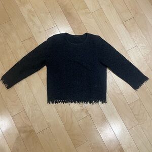 Sisley - Wool Charcoal Fringed Sweater (size: s)